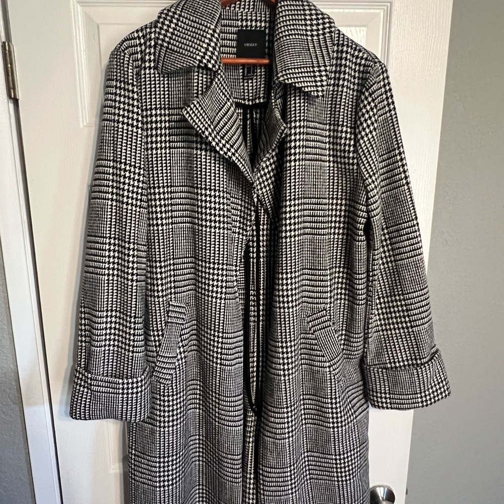 Forever 21 Black and White Checkered Trench Coat
